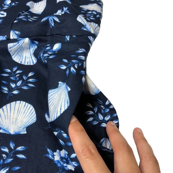 Ann Taylor NWT Navy Blue Seashell Print Halter Midi Flared Dress Linen Size 6 - Picture 11 of 12